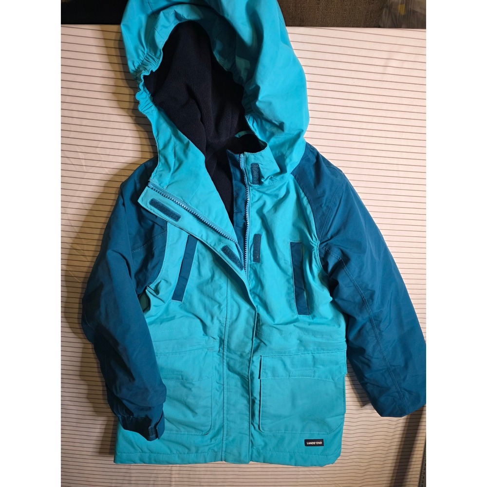 1346 Lands End Kids Blue Squall Parka Hooded Winter Jacket Size S 6-7 Two-Tone